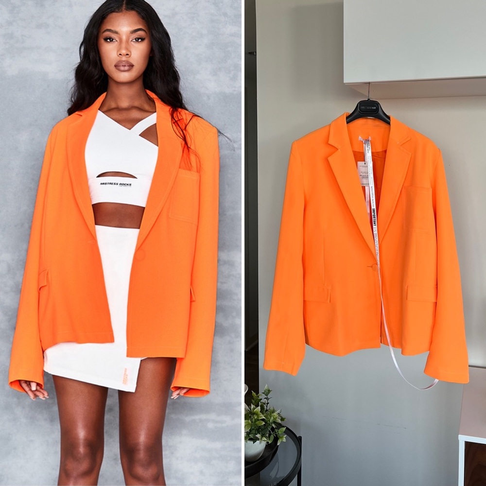 Mistress Rocks Oversized Neon Orange Relaxed Casual Blazer Jacket New Size S